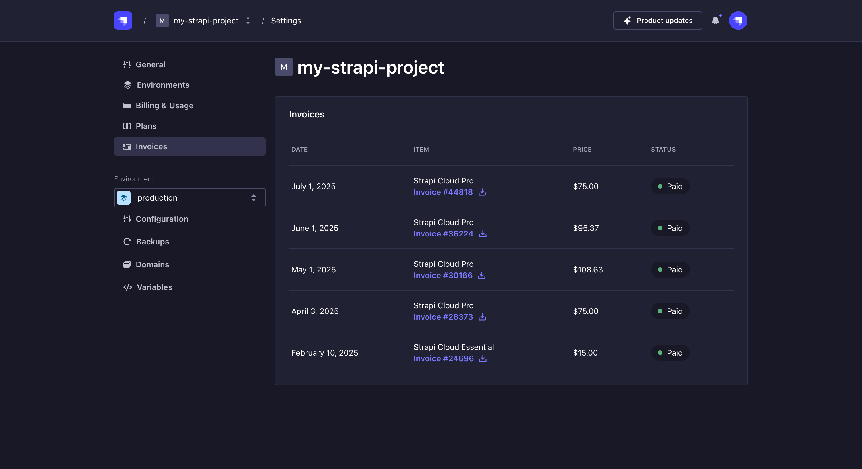 Project invoices